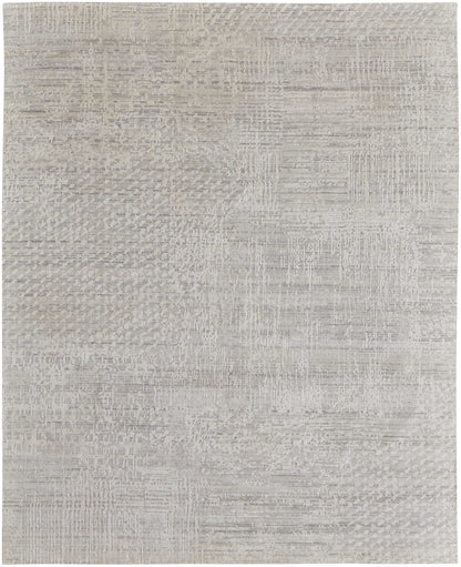 12' X 15' Ivory and Gray Abstract Hand Woven Worn Faded Area Rug-3