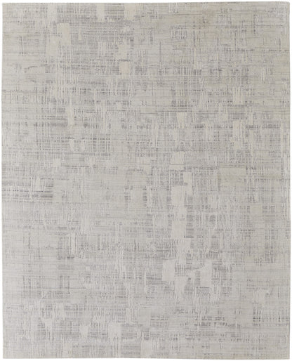 12' X 15' Ivory and Gray Abstract Hand Woven Worn Faded Area Rug-4