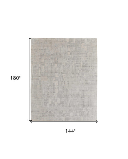 12' X 15' Ivory and Gray Abstract Hand Woven Worn Faded Area Rug-2