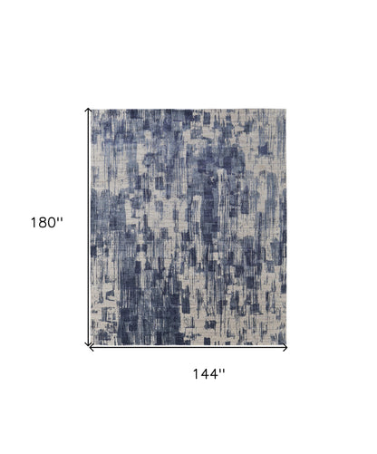 12' X 15' Blue and Ivory Abstract Hand Woven Worn Faded Area Rug-2