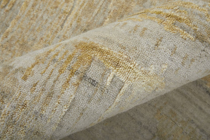 12' X 15' Yellow and Ivory Abstract Hand Woven Area Rug-5