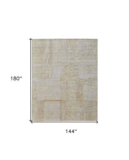 12' X 15' Yellow and Ivory Abstract Hand Woven Area Rug-2