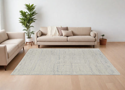 12' X 15' Gray and Ivory Abstract Hand Woven Worn Faded Area Rug-0