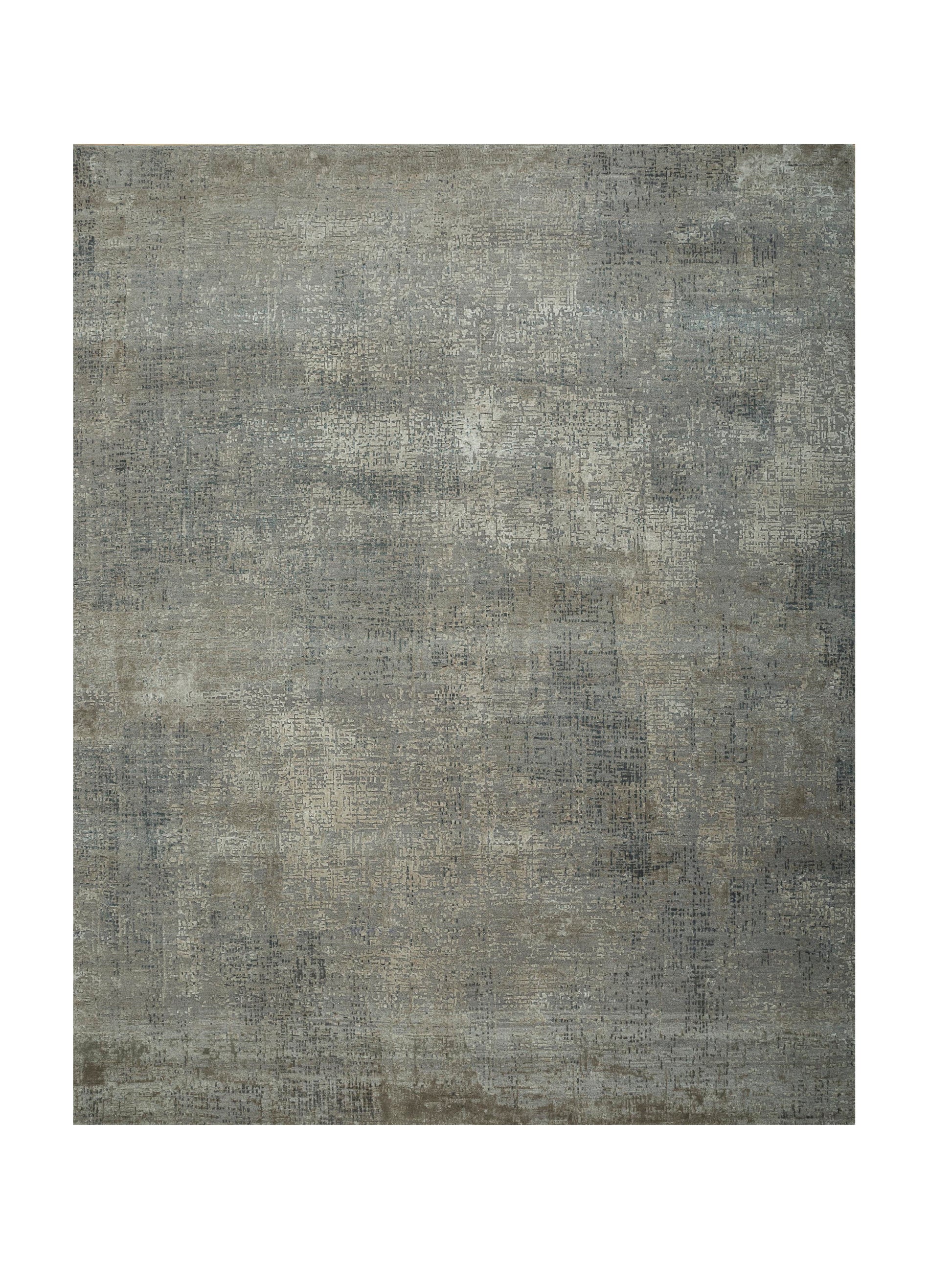 8' X 10' Gray Abstract Hand Knotted Area Rug-1