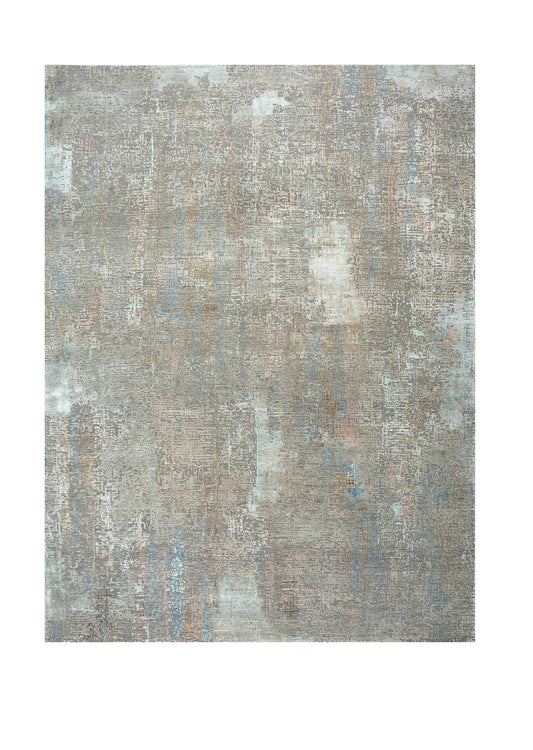 8' X 10' Blue Abstract Hand Knotted Area Rug-0