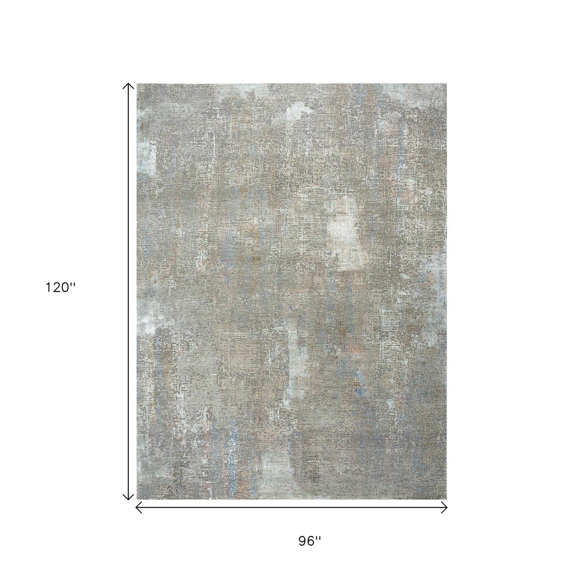 8' X 10' Blue Abstract Hand Knotted Area Rug-3