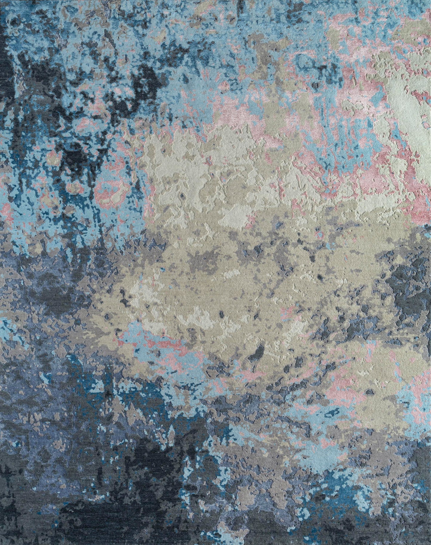 8' X 10' Blue Abstract Hand Knotted Area Rug-1