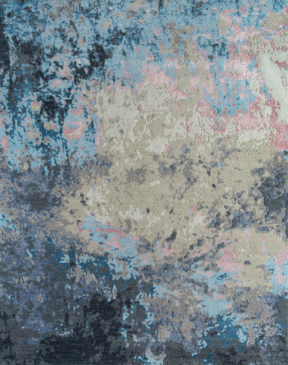 8' X 10' Blue Abstract Hand Knotted Area Rug-1
