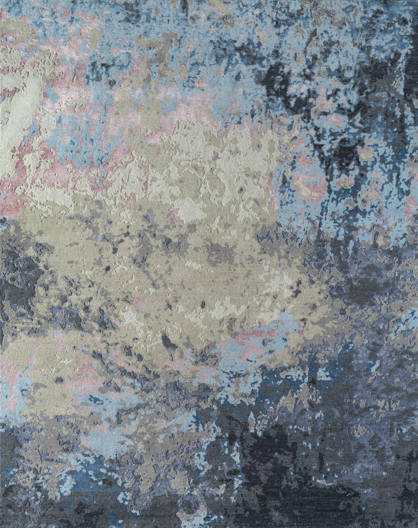 8' X 10' Blue Abstract Hand Knotted Area Rug-3