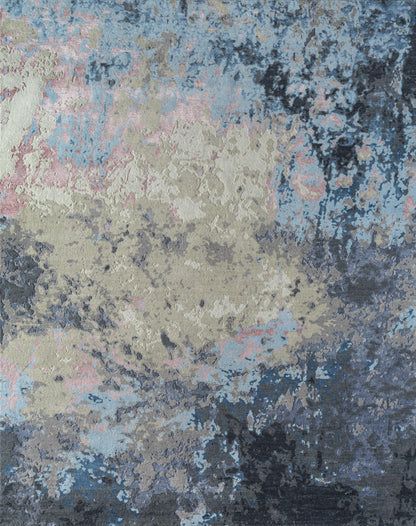 8' X 10' Blue Abstract Hand Knotted Area Rug-3