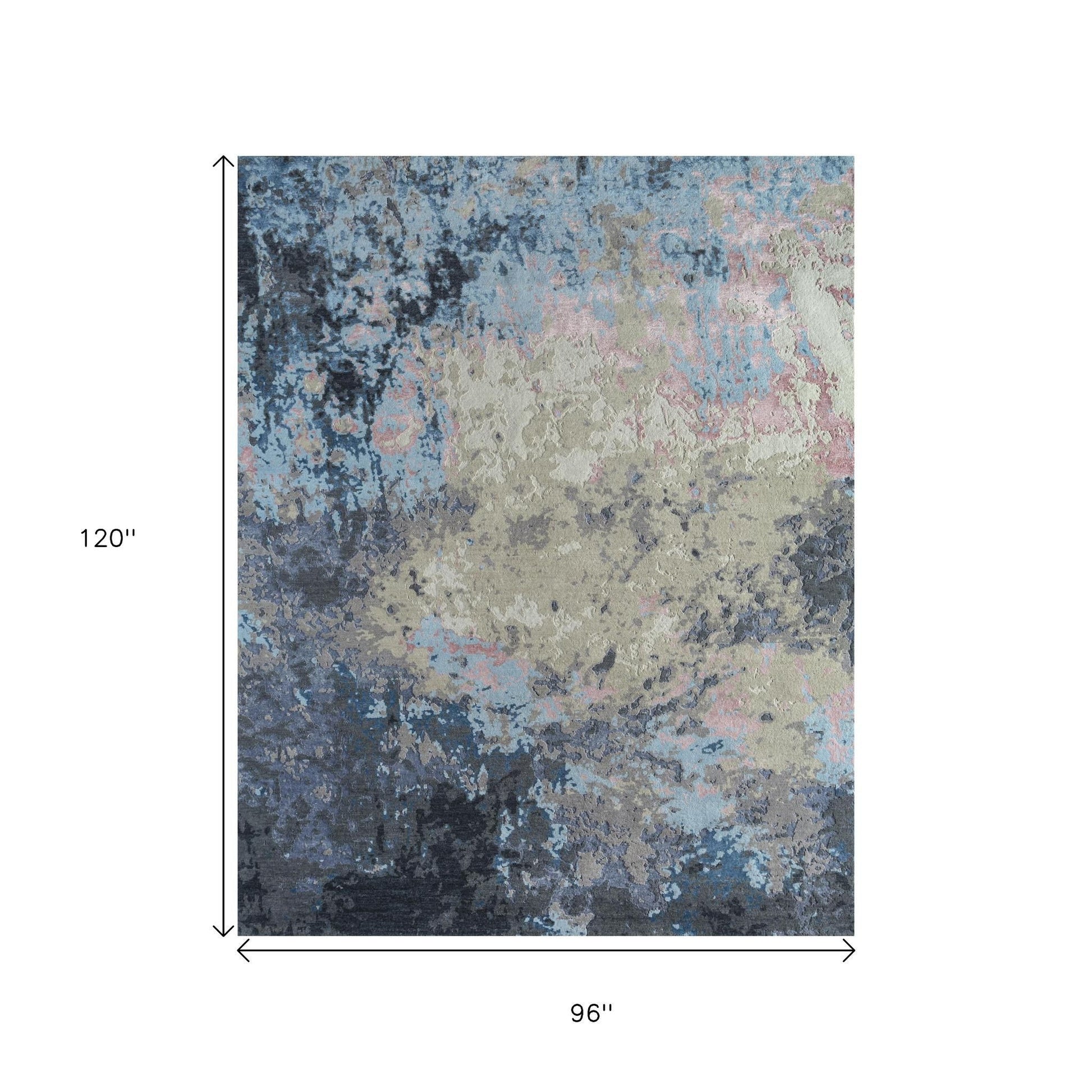 8' X 10' Blue Abstract Hand Knotted Area Rug-2