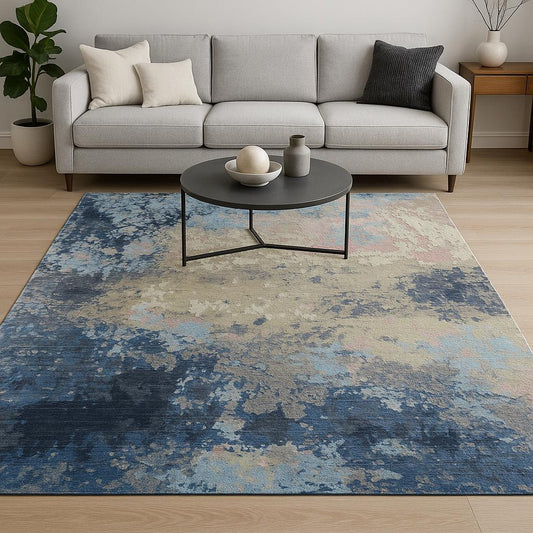 8' X 10' Blue Abstract Hand Knotted Area Rug-0
