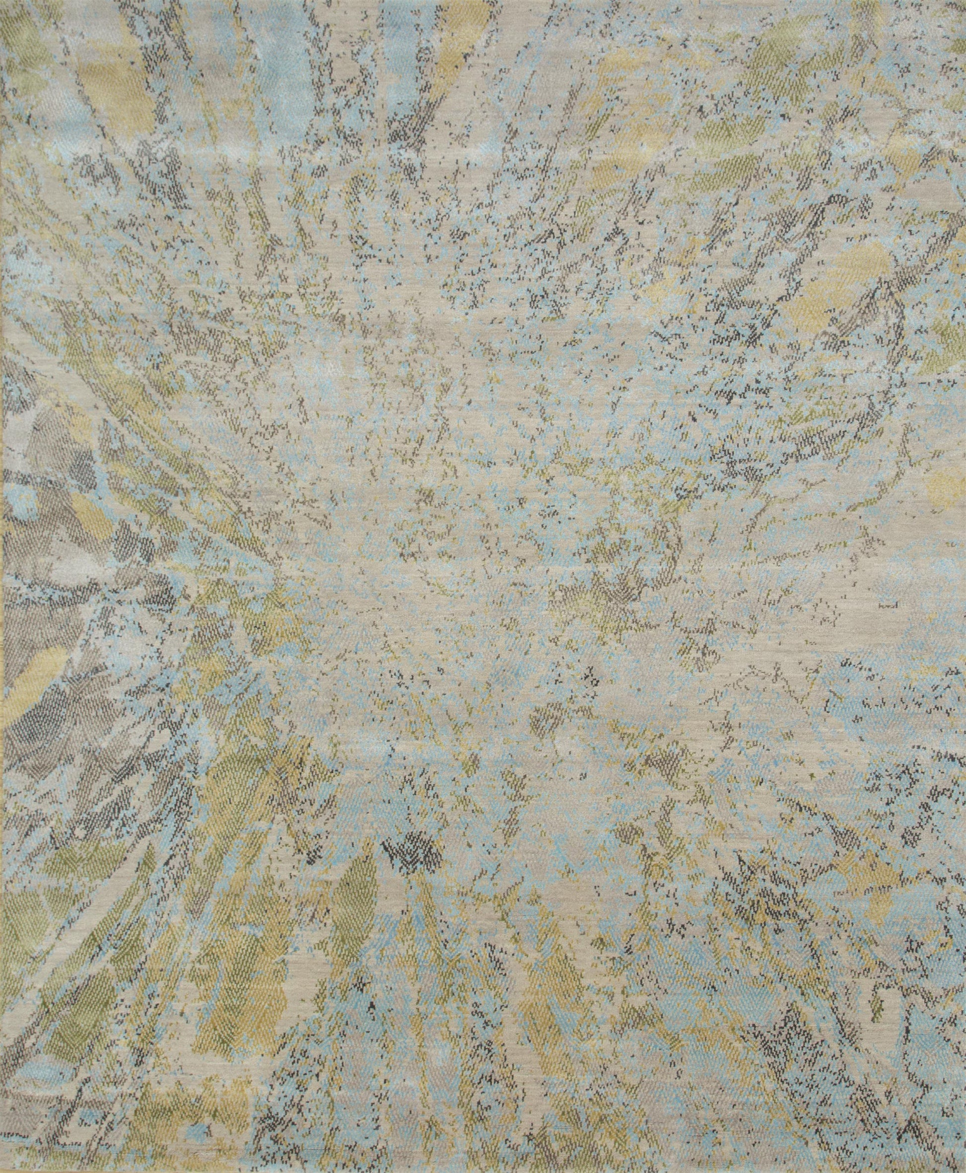 8' X 10' Blue Abstract Hand Knotted Area Rug-3