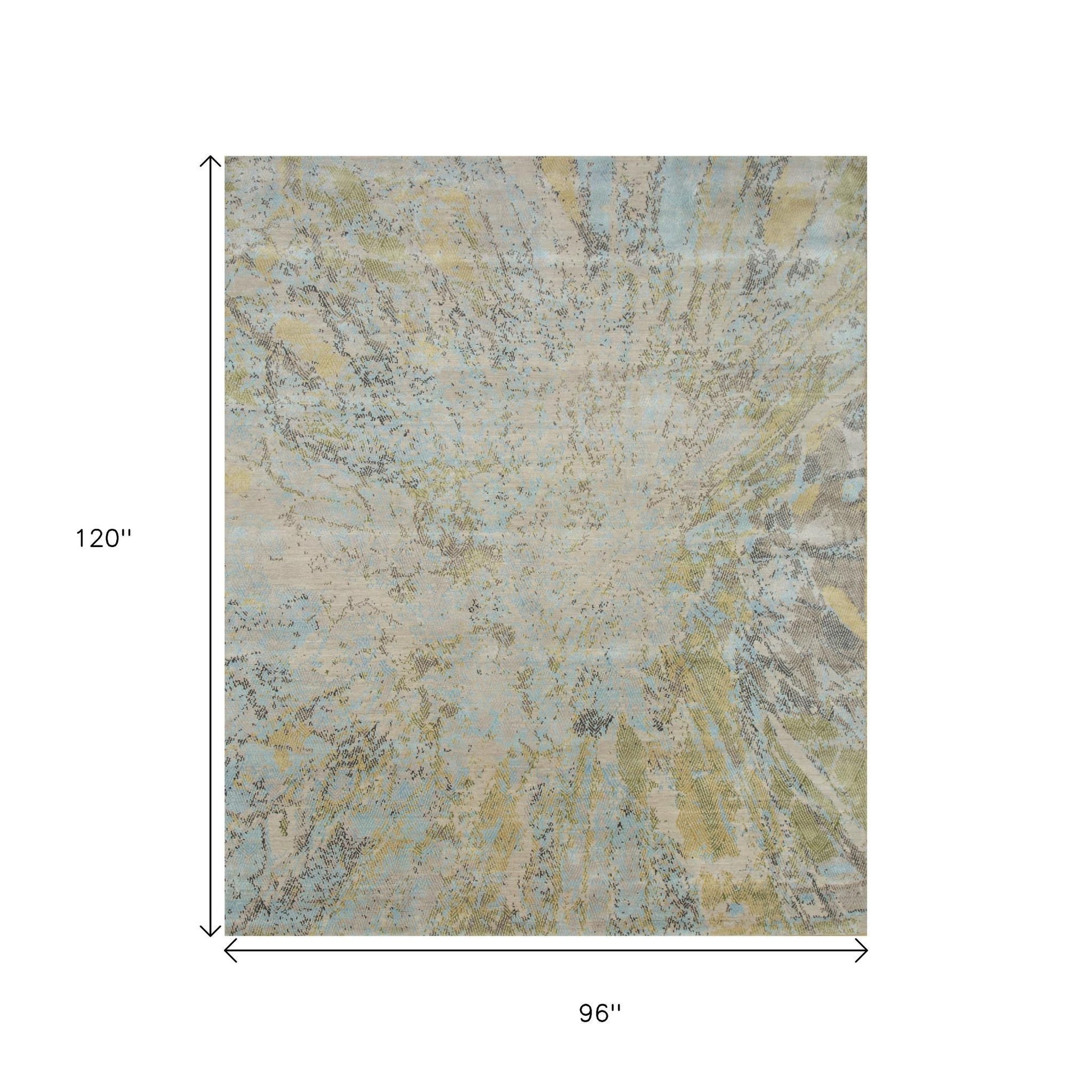 8' X 10' Blue Abstract Hand Knotted Area Rug-2