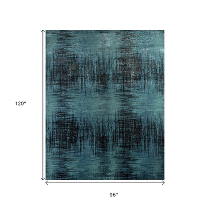 8' X 10' Blue Abstract Hand Knotted Area Rug-3