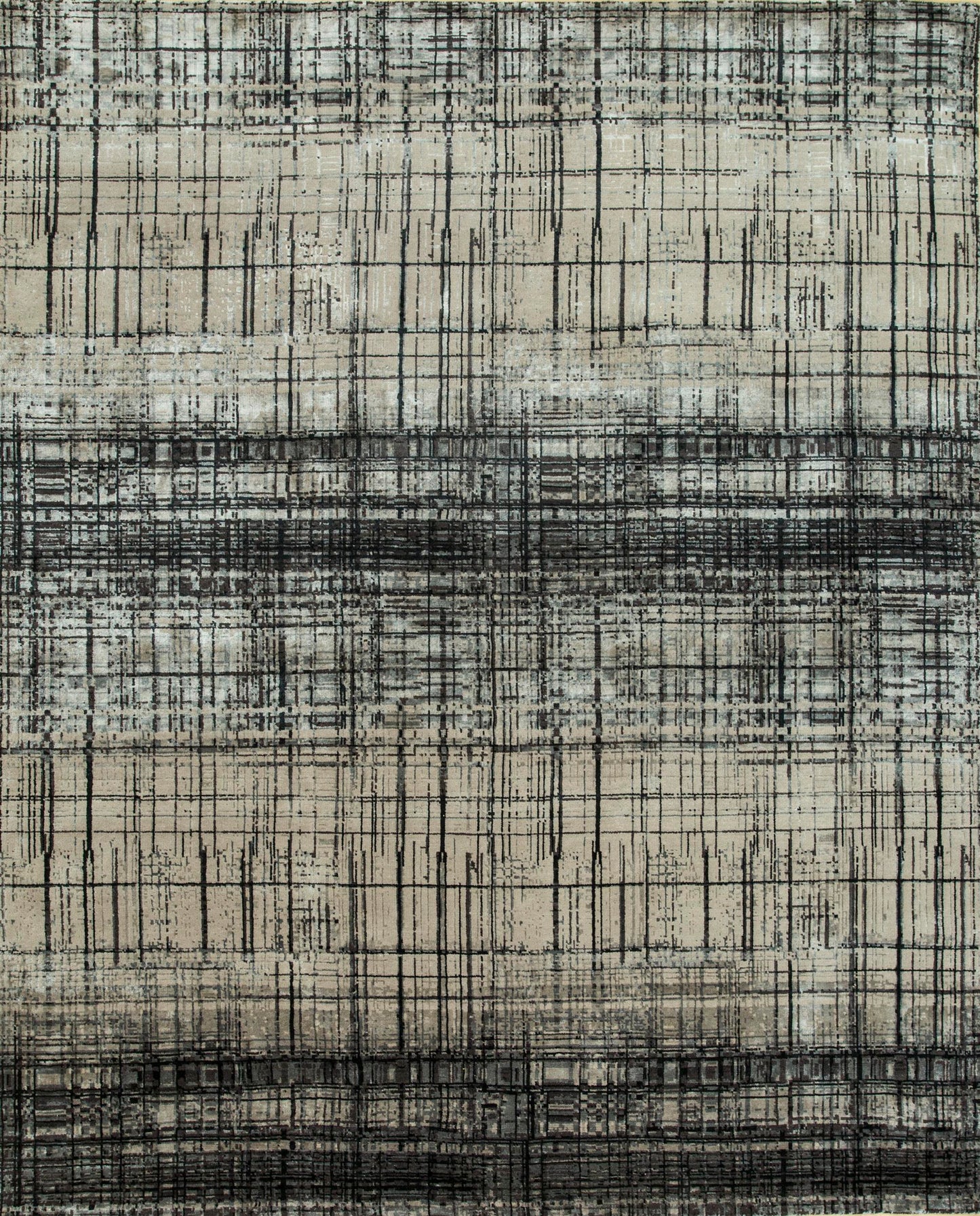 8' X 10' Black Abstract Hand Knotted Area Rug-0