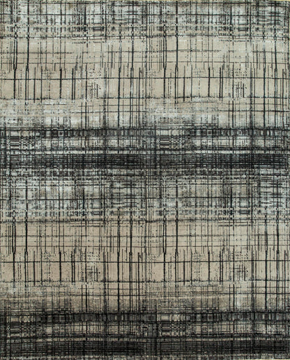 8' X 10' Black Abstract Hand Knotted Area Rug-0