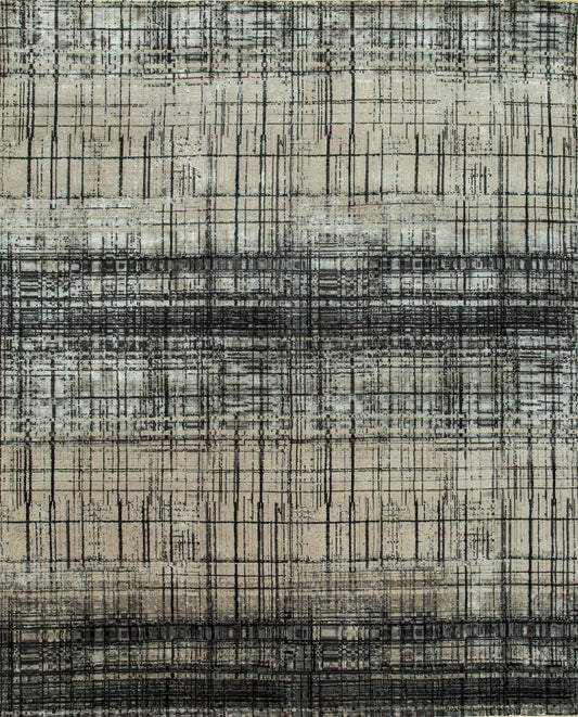 8' X 10' Black Abstract Hand Knotted Area Rug-0