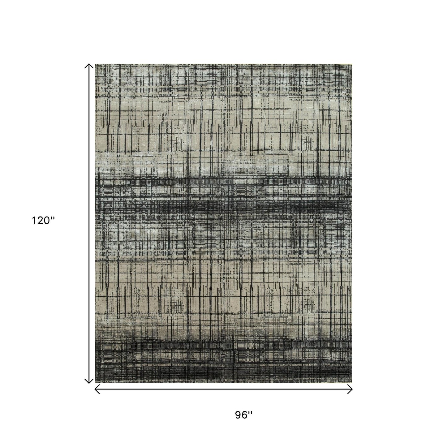 8' X 10' Black Abstract Hand Knotted Area Rug-3