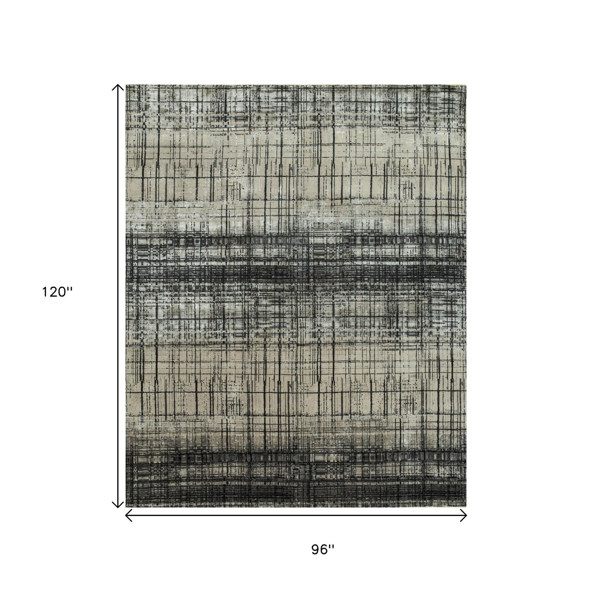 8' X 10' Black Abstract Hand Knotted Area Rug-3