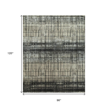 8' X 10' Black Abstract Hand Knotted Area Rug-3