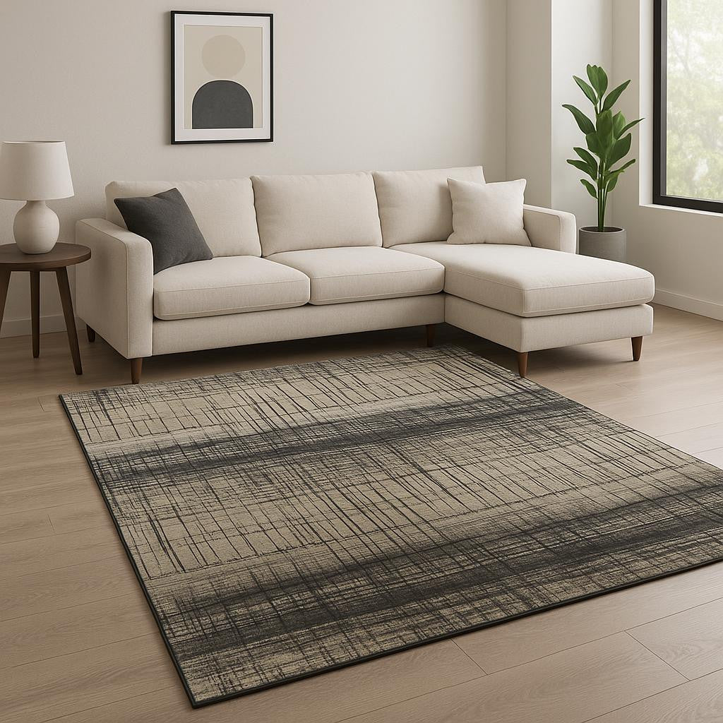8' X 10' Black Abstract Hand Knotted Area Rug-1