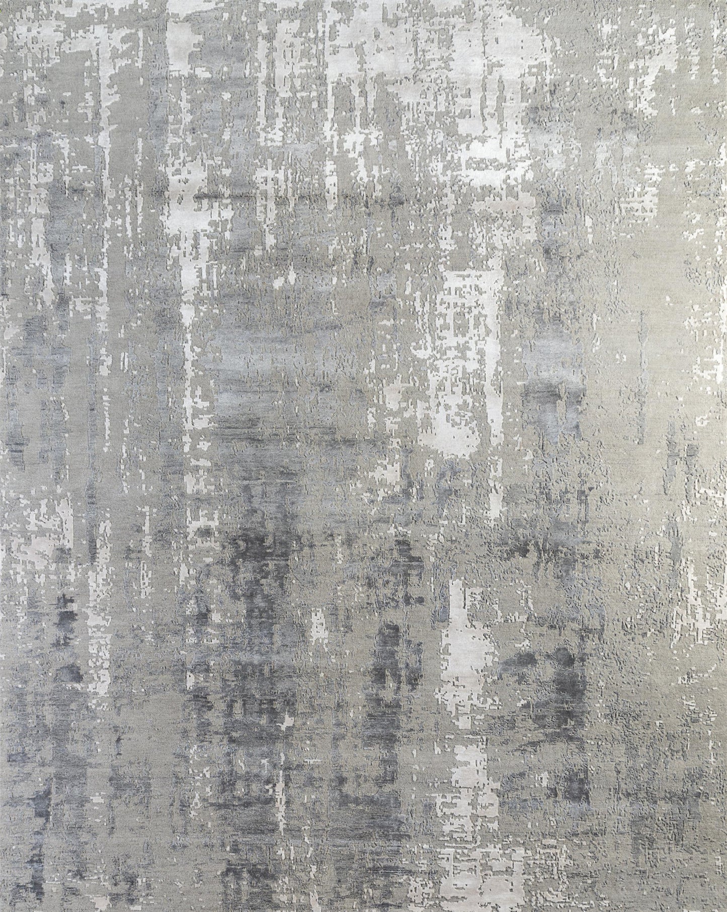 8' X 10' Ivory Beige and Gray Abstract Hand Knotted Area Rug-1
