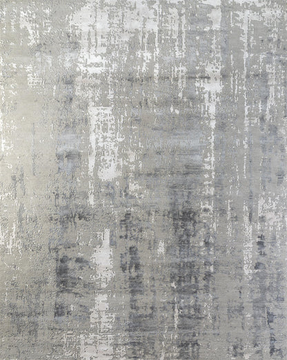 8' X 10' Ivory Beige and Gray Abstract Hand Knotted Area Rug-3