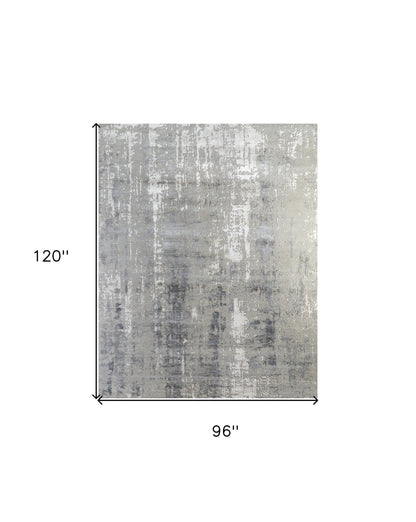 8' X 10' Ivory Beige and Gray Abstract Hand Knotted Area Rug-4