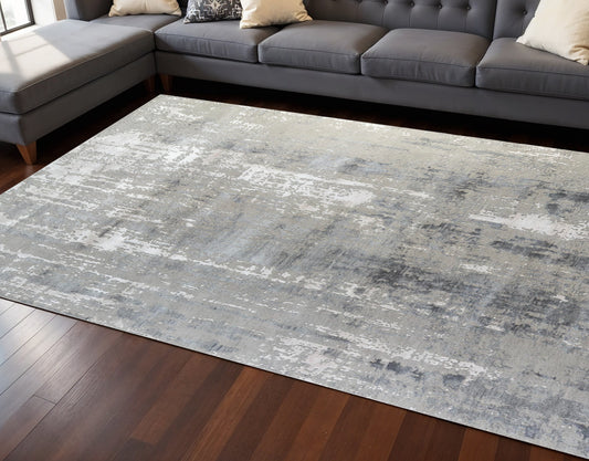 8' X 10' Ivory Beige and Gray Abstract Hand Knotted Area Rug-0