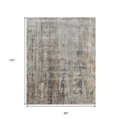 8' X 10' Blue Abstract Hand Knotted Area Rug-2
