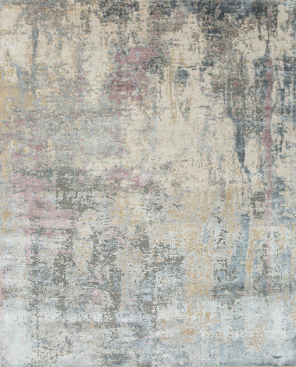 8' X 10' Blue Abstract Hand Knotted Area Rug-0