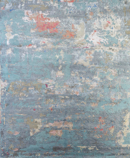8' X 10' Blue Abstract Hand Knotted Area Rug-1