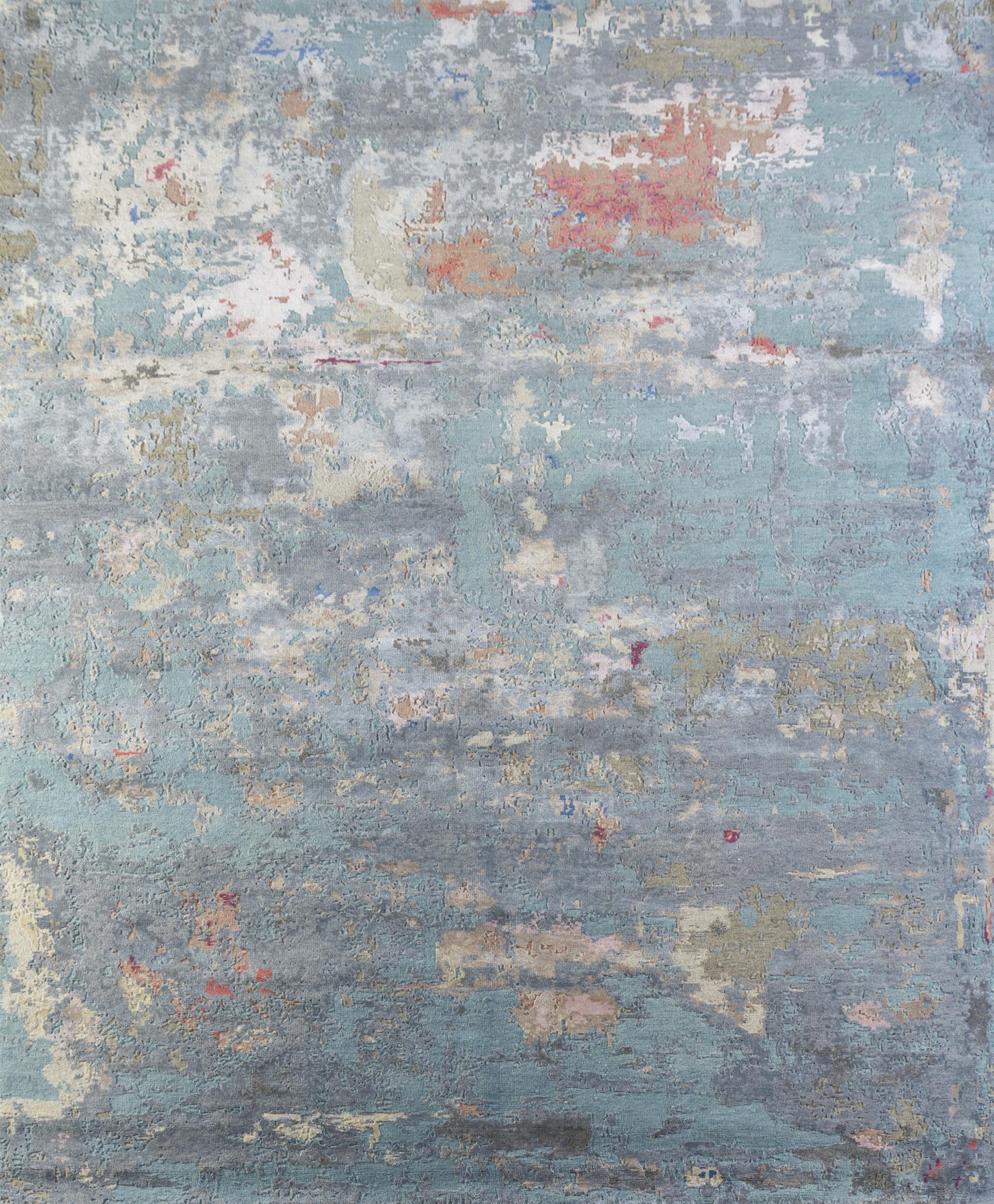 8' X 10' Blue Abstract Hand Knotted Area Rug-3