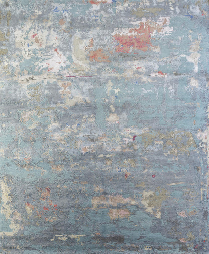8' X 10' Blue Abstract Hand Knotted Area Rug-3