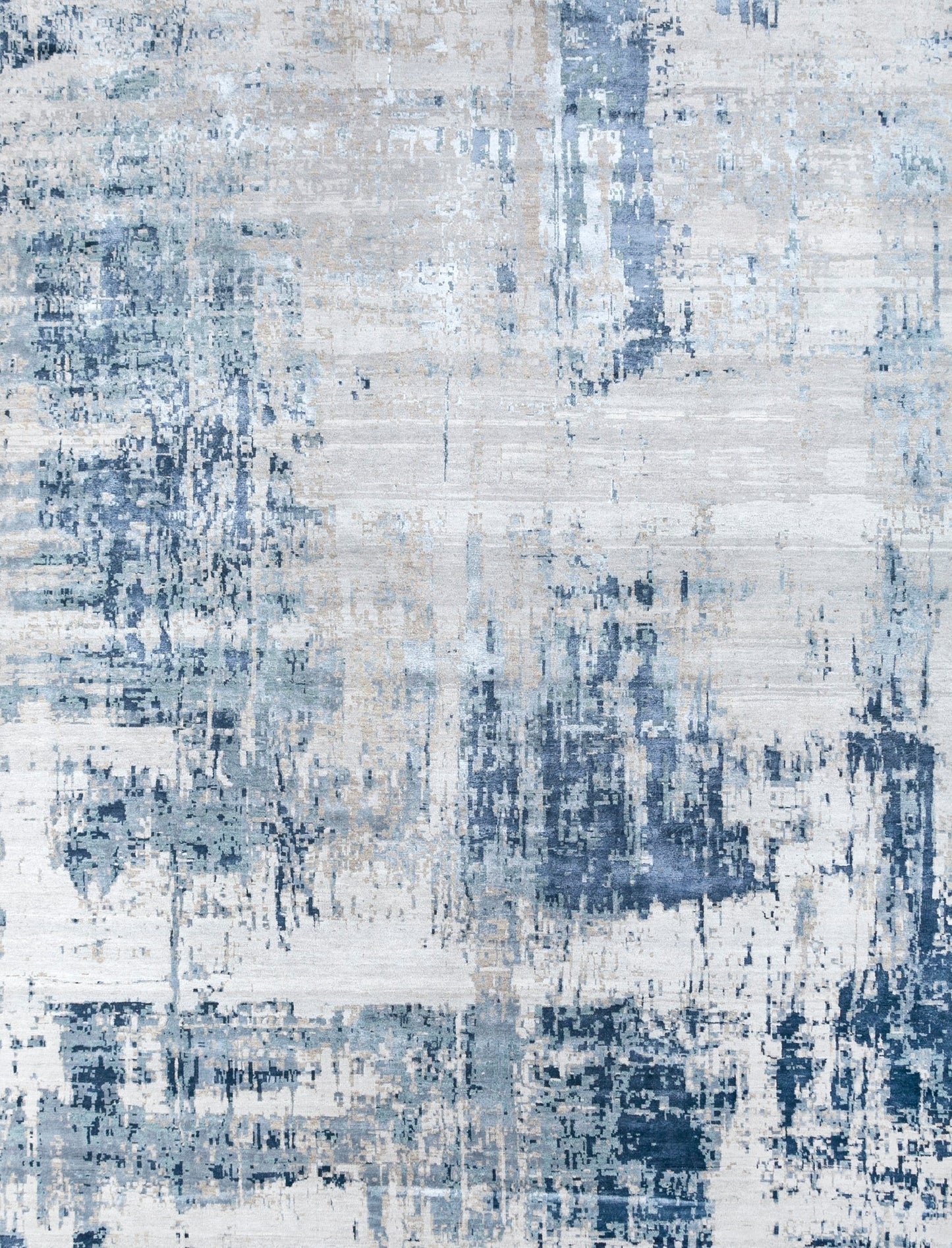 8' X 10' Blue Abstract Hand Knotted Area Rug-1