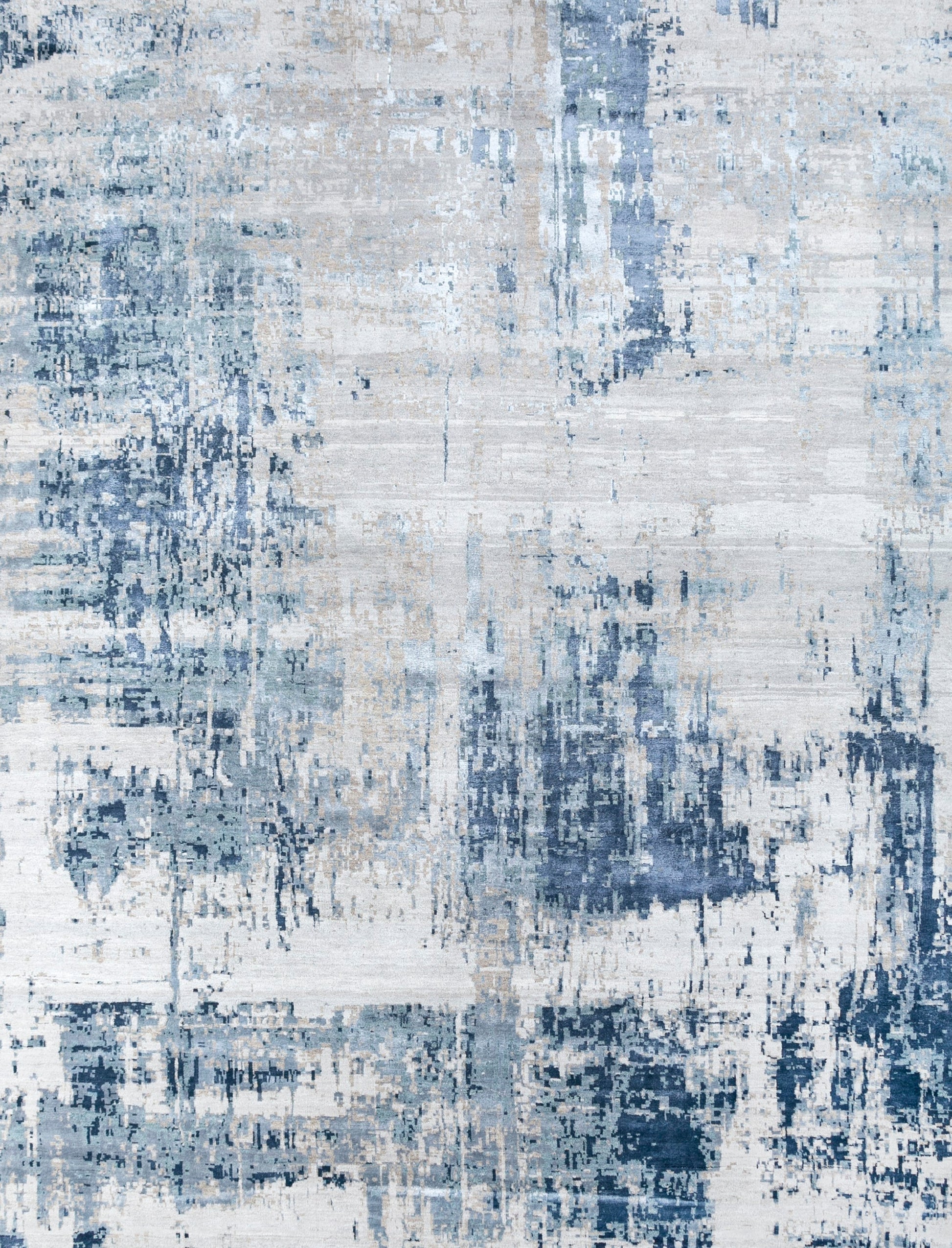 8' X 10' Blue Abstract Hand Knotted Area Rug-1