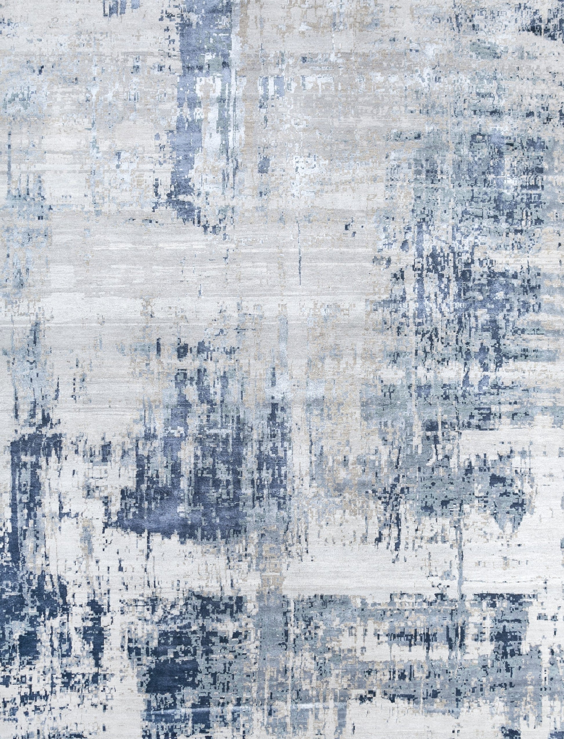 8' X 10' Blue Abstract Hand Knotted Area Rug-4