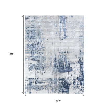 8' X 10' Blue Abstract Hand Knotted Area Rug-2