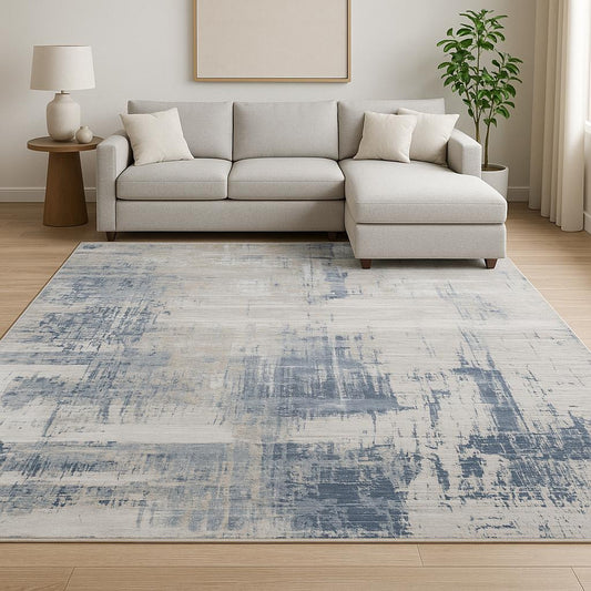 8' X 10' Blue Abstract Hand Knotted Area Rug-0