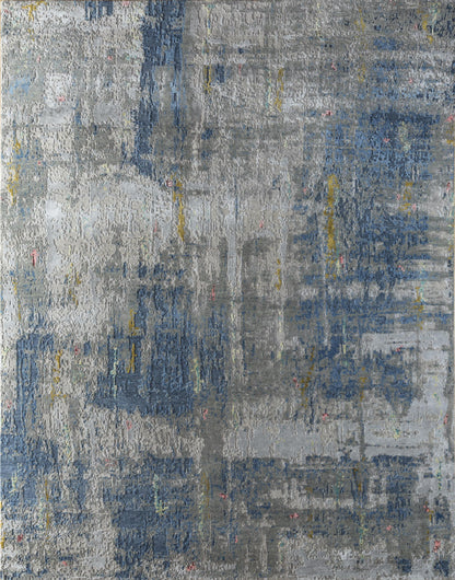 8' X 10' Blue Abstract Hand Knotted Area Rug-3