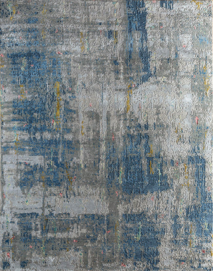 8' X 10' Blue Abstract Hand Knotted Area Rug-1