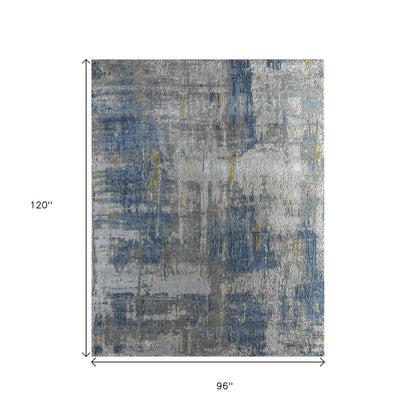 8' X 10' Blue Abstract Hand Knotted Area Rug-2