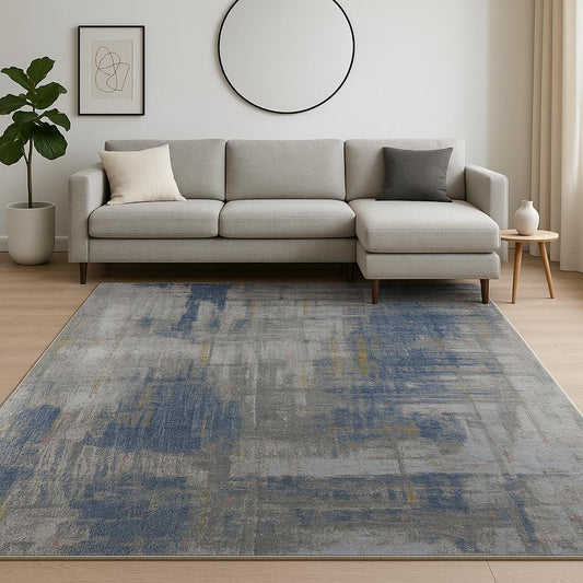 8' X 10' Blue Abstract Hand Knotted Area Rug-0