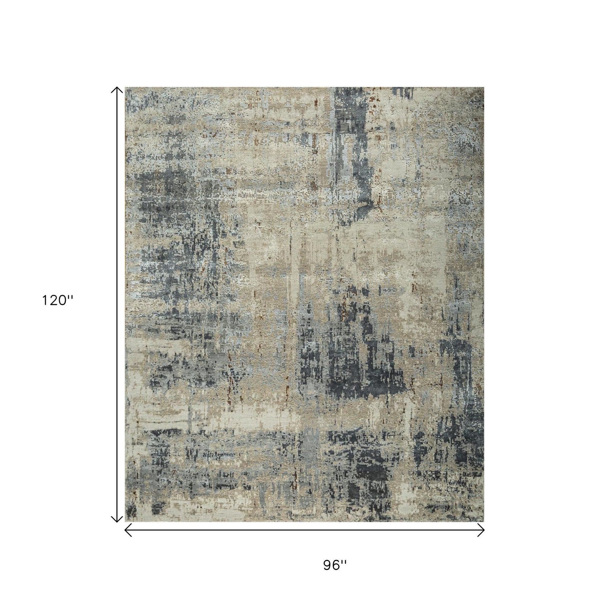 8' X 10' Brown Abstract Hand Knotted Area Rug-2