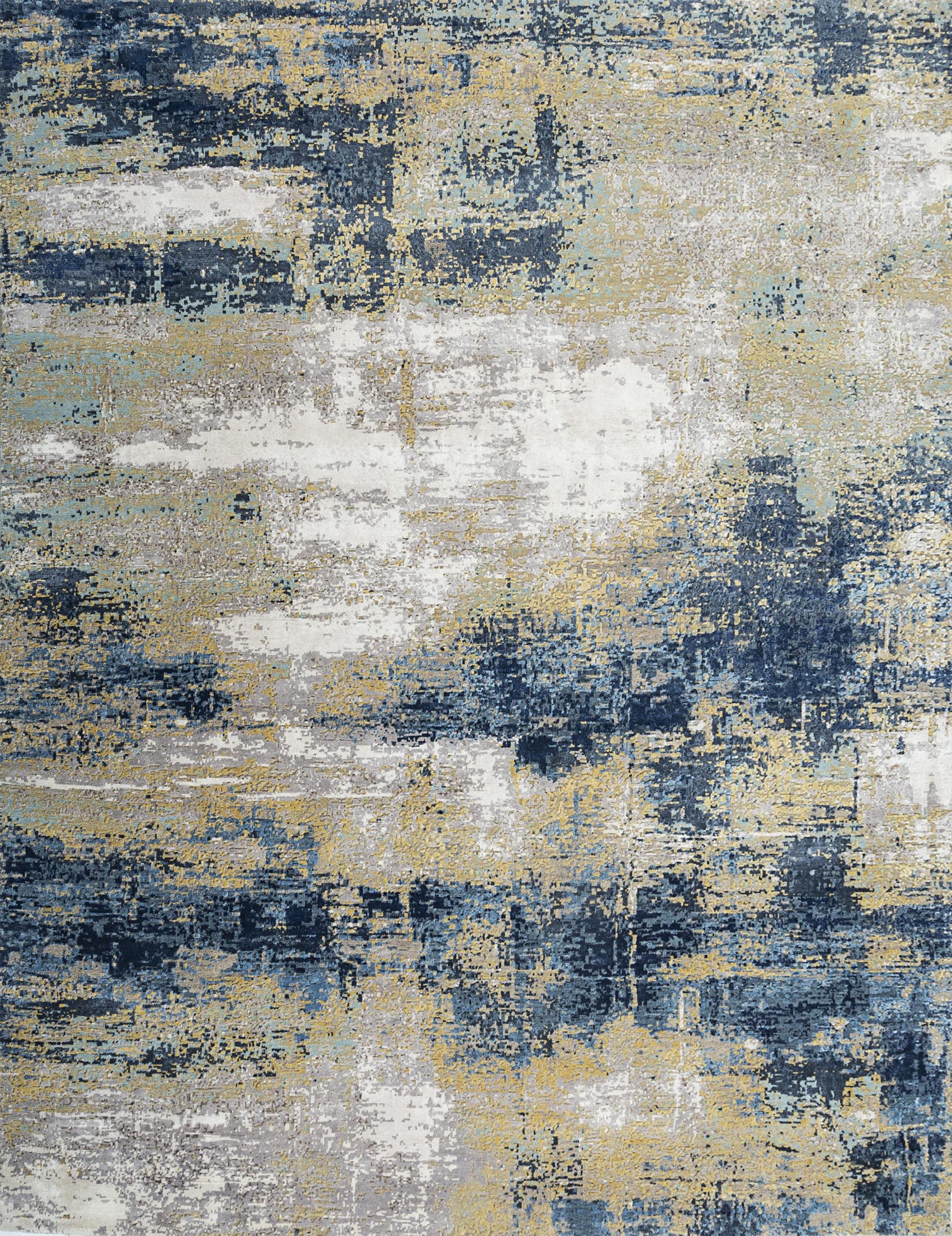 8' X 10' Blue Ivory and Gold Abstract Hand Knotted Area Rug-2