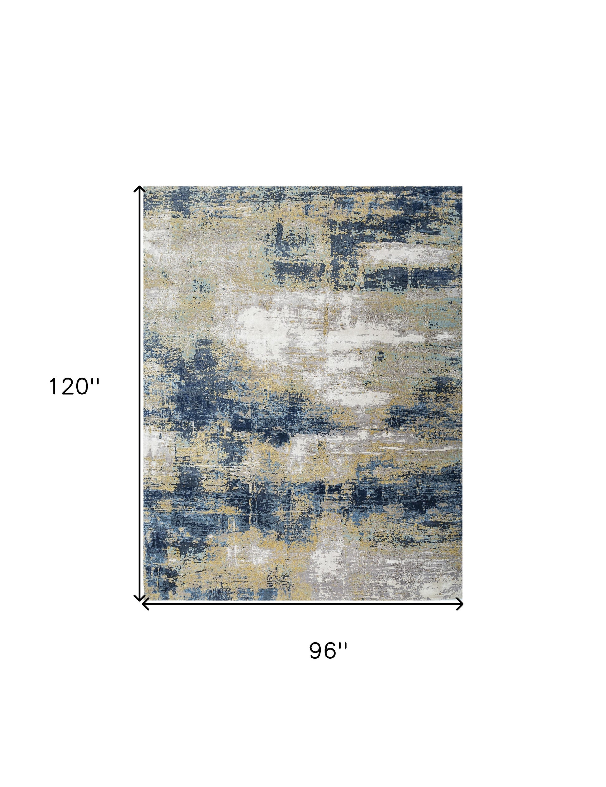 8' X 10' Blue Ivory and Gold Abstract Hand Knotted Area Rug-4