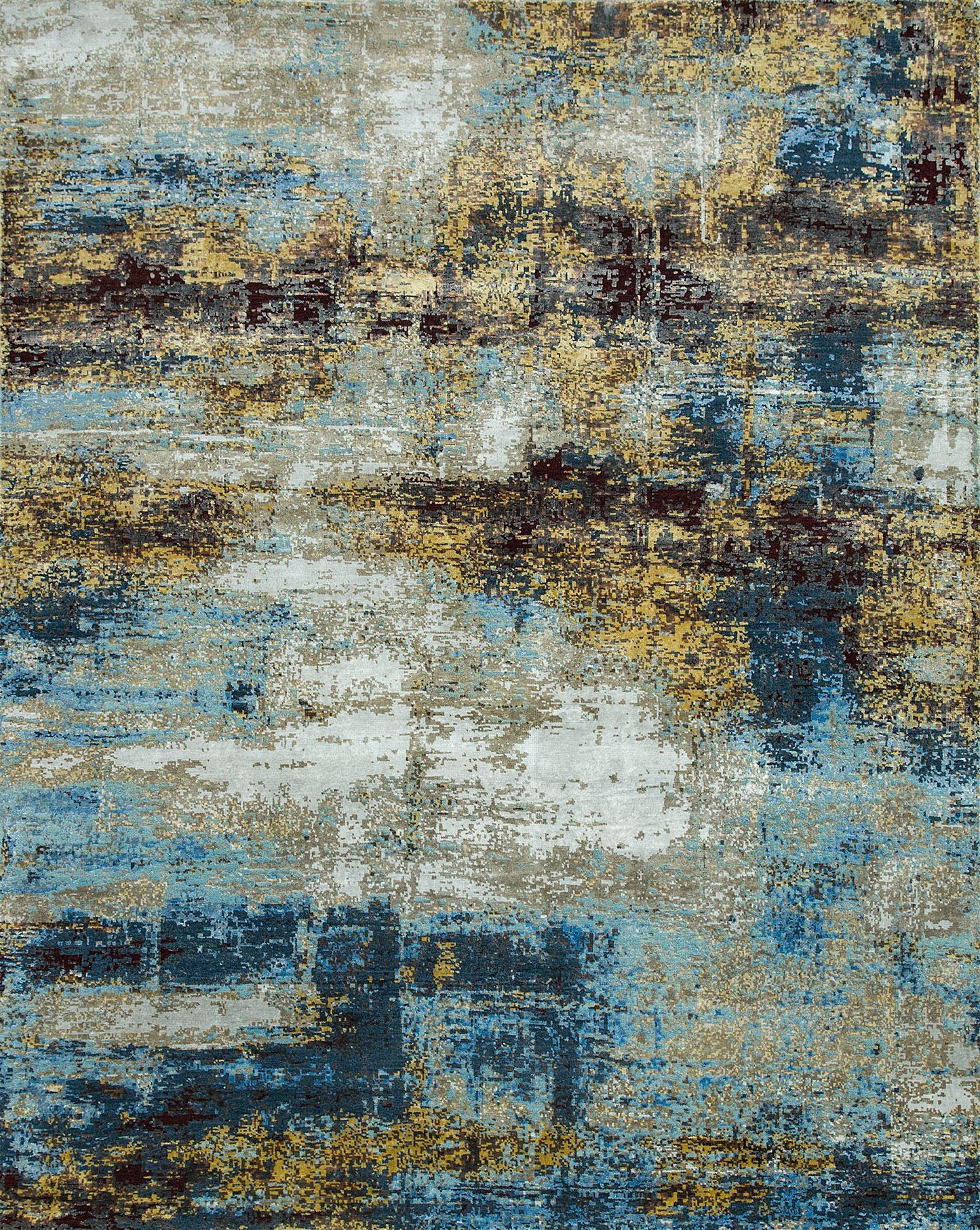 8' X 10' Blue Abstract Hand Knotted Area Rug-1