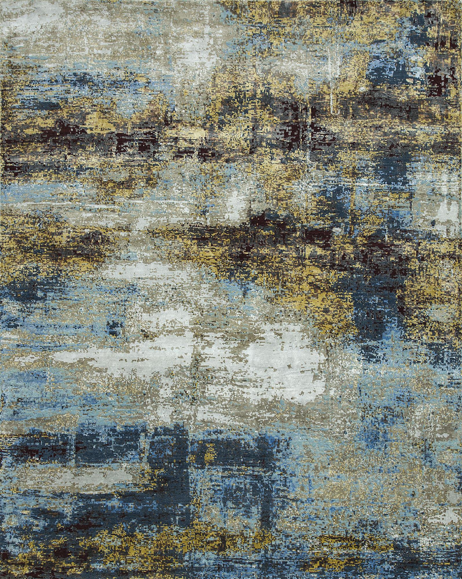 8' X 10' Blue Abstract Hand Knotted Area Rug-1