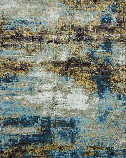 8' X 10' Blue Abstract Hand Knotted Area Rug-1